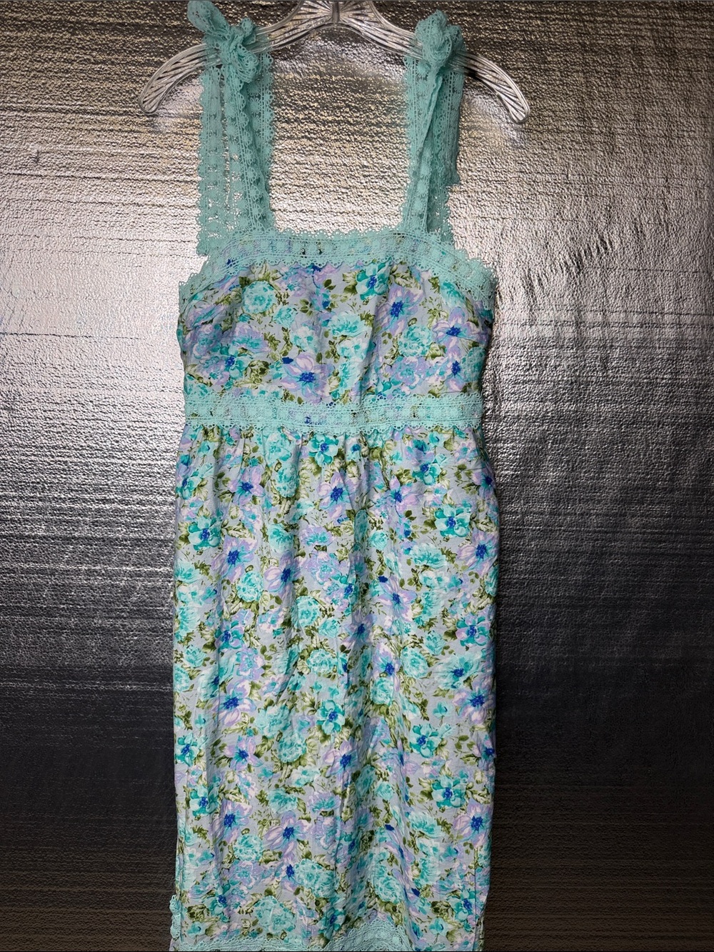 Source Unknown Mint Floral Lace-Trim Midi Dress with Pockets